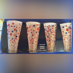 Set of 4 Star-Pattern Highball Glasses in Red, White & Blue